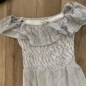 Off the Shoulder Blue White Midi Dress